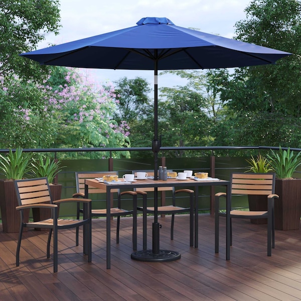 Flash Furniture Patio Set-30"x48" Table-4 Chairs-Tan Umbrella-Base XU-DG-304860064-UB19BNV-GG - main